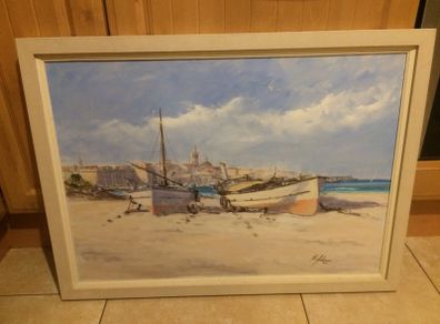 Orginal oil painting on canvas framed of boats