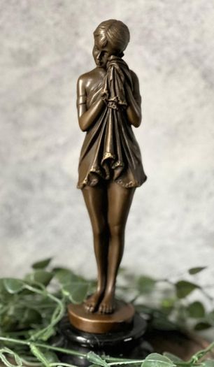 The Sad Girl - Bronze, Marble, Signed