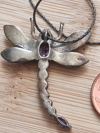 Vintage sterling silver Dragon fly pendant necklace