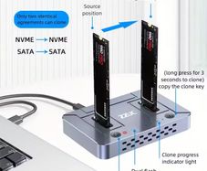 USB3. 2 Dual Disk NVME/SATA Dual Protocol Hard Drive Enclosure, Basic Offline Cloning and Copying Machine, Convenient External Storage, Quick Switching, Office Assistant, Suitable as a Gift, Data Cloning Machine, Fast File Transfer, Stylish Storage