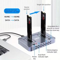 USB3. 2 Dual Disk NVME/SATA Dual Protocol Hard Drive Enclosure, Basic Offline Cloning and Copying Machine, Convenient External Storage, Quick Switching, Office Assistant, Suitable as a Gift, Data Cloning Machine, Fast File Transfer, Stylish Storage