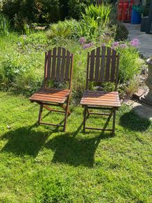 Wooden fold up deckchairs x 2