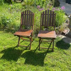 Wooden fold up deckchairs x 2