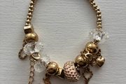 Gold Tone Dangle Charm Bead Bracelet with Bird &amp; Key Charms