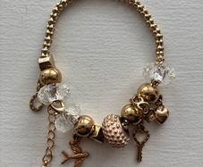 Gold Tone Dangle Charm Bead Bracelet with Bird & Key Charms
