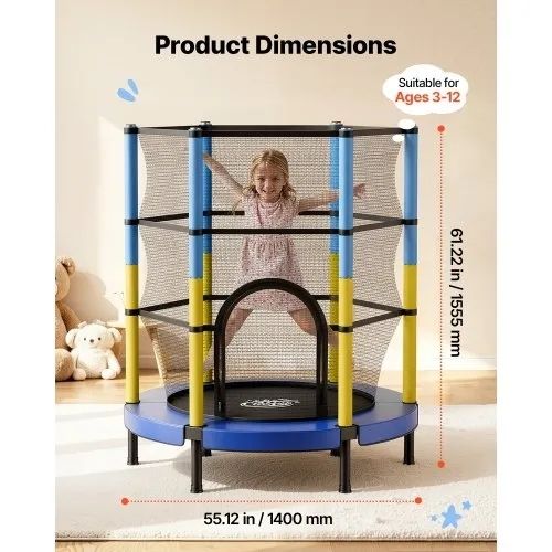 142cm Trampoline for Kids, Toddler Mini Trampoline, 60 kg Capacity Indoor Outdoor Play Toys with Enclosure Net, Easy to Assemble, Christmas Toys Birthday Gifts for Girls Boys
