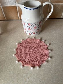 Johnston Brotger "Spoty Daisy " 2 Pint Jug & crochet cover  Peach Beaded jug c