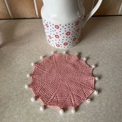 Johnston Brotger "Spoty Daisy " 2 Pint Jug & crochet cover  Peach Beaded jug c