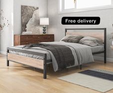 4ft6 Double Bed Frames with Wood Headboard Heavy D