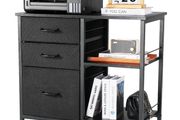 Metal File Cabinet, Mobile Filing Cabinet with 3 Fabric Drawers and 2 Open Shelves, Wooden Vertical Filing Storage Cabinets