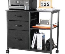 Metal File Cabinet, Mobile Filing Cabinet with 3 Fabric Drawers and 2 Open Shelves, Wooden Vertical Filing Storage Cabinets