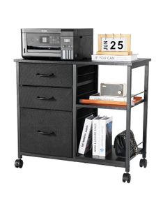 Metal File Cabinet, Mobile Filing Cabinet with 3 Fabric Drawers and 2 Open Shelves, Wooden Vertical Filing Storage Cabinets