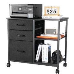 Metal File Cabinet, Mobile Filing Cabinet with 3 Fabric Drawers and 2 Open Shelves, Wooden Vertical Filing Storage Cabinets