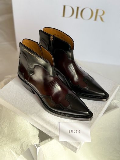 NEW Christian Dior West Boot Black/Burgundy Leather