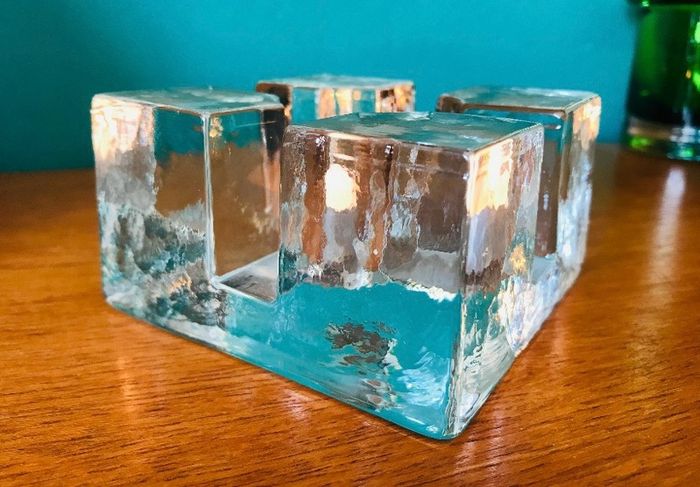 Vintage 1960s  Ice block candle holder