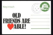1984 Ireland "Old Friends are Loveable", Keep in Touch An Post pre-paid postcard with clear Dublin First day of issue cancel 1st October 1984