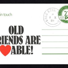 1984 Ireland "Old Friends are Loveable", Keep in Touch An Post pre-paid postcard with clear Dublin First day of issue cancel 1st October 1984