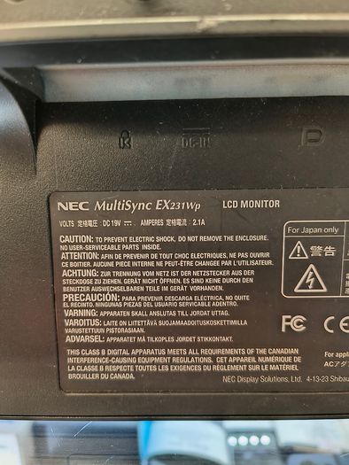 Used NEC MultiSync EX231W - LED monitor - 23" - 1920 x 1080 Full HD - TN - 250 cd/m2 - 1000:1 - 25000:1 (dynamic) - 5 ms - DVI-I, Display Port - black