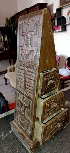 Wooden carved box with drawers