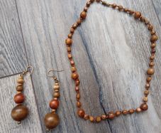 Wooden Beaded Necklace/Earrings Set.