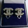 CHANEL CC Logos Used Earrings Silver Rhinestones Clip-On  Vintage Image 4