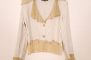 Beauty Angel Beige Neutral Ruffled Chiffon Collar Charm Trim Jacket