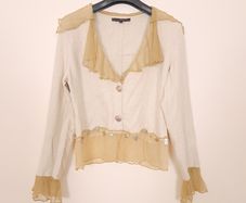 Beauty Angel Beige Neutral Ruffled Chiffon Collar Charm Trim Jacket