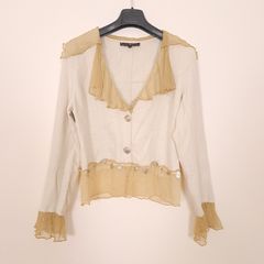 Beauty Angel Beige Neutral Ruffled Chiffon Collar Charm Trim Jacket