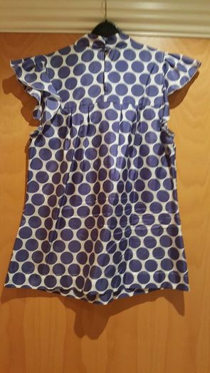 Warehouse blue and white polka dot top