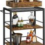 Industrial Style Serving Trolley Kitchen Trolley with Removable Tray with Adjustable Feet and Wheels Kitchen Shelf Steel Frame 65 x 40 x 86 cm Brown Rustic Black Image 4