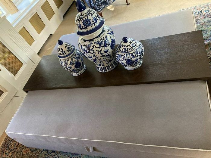 X Helen Turkington large grey   ottoman with  tray