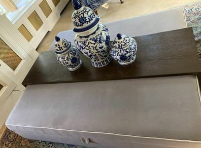 X Helen Turkington large grey   ottoman with  tray