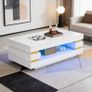 High Gloss Coffee Table with LED Lights White Living Room Table. Image 5