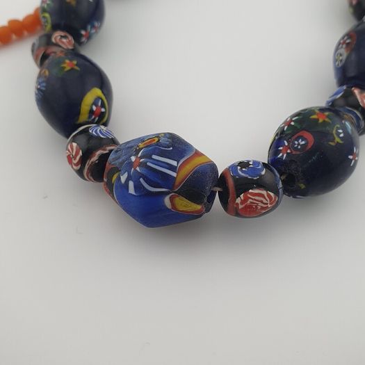 Vintage Venetian Style Floral & African Glass Beads Necklace