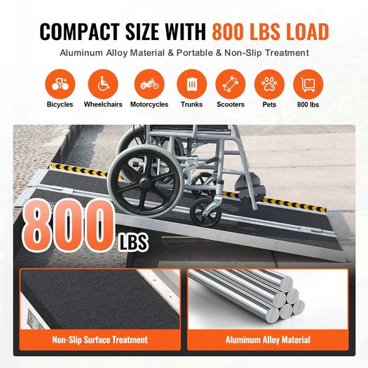 Portable Wheelchair Ramp, 121.9 cm 362.9 kg Capacity, Non-Slip Aluminum Folding Threshold Ramp (Length: 48 inch)