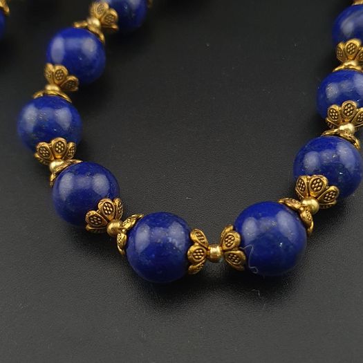 Vintage Blue Lapis Lazuli & Brass Beads Gemstone Necklace