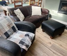 Brown Leather couch chair pouf
