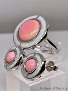Queen Conch Shell Ring and  Stud Push Post Earring in Rhodium Overlay Sterling Silver