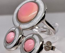 Queen Conch Shell Ring and  Stud Push Post Earring in Rhodium Overlay Sterling Silver