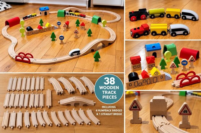 IKEA LILLABO Wooden Train Set Bundle  , Tracks & Magnetic Trains