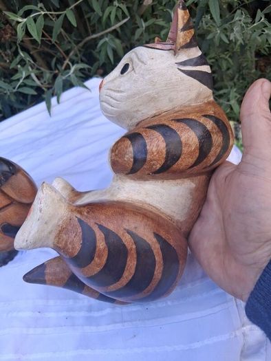 3 X Art Deco Handpainted Hardwood Cats