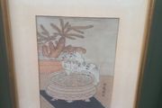 Cat Pawing at Fish, framed print, D18