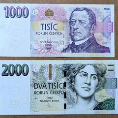 Czech Republic (czechia) - 1000 Korun 2000+ 2000 Korun 2007 Banknote P 15b P 26d
