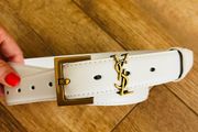 YSL white leather belt size L