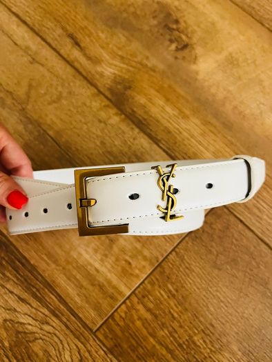 YSL white leather belt size L