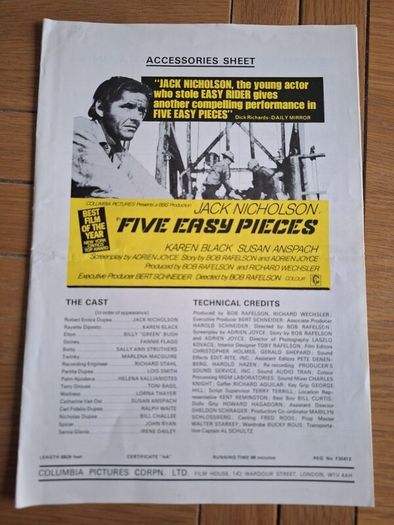 1970 Five Easy Pieces Pressbook Press Kit Photos Jack Nicholson