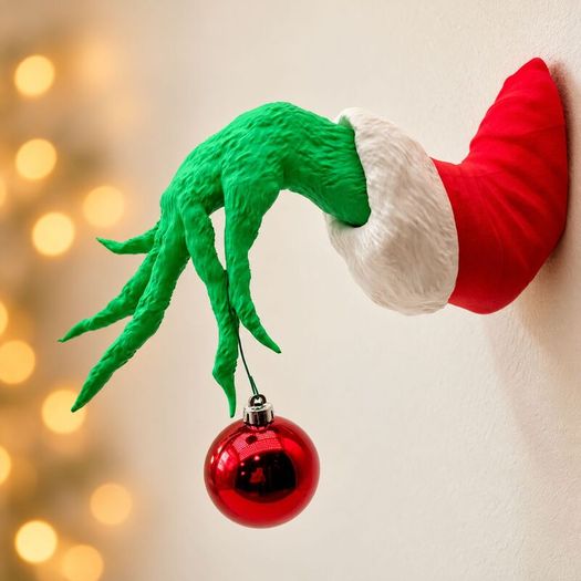 Green Christmas Hand Wall Mount, Bauble Holder 3D