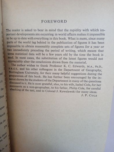 Geography of World Affairs by J. P. Cole (HQ757)