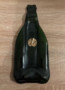 Flattened Melted Green Glass Bottle / Platter/ Board