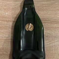 Flattened Melted Green Glass Bottle / Platter/ Board